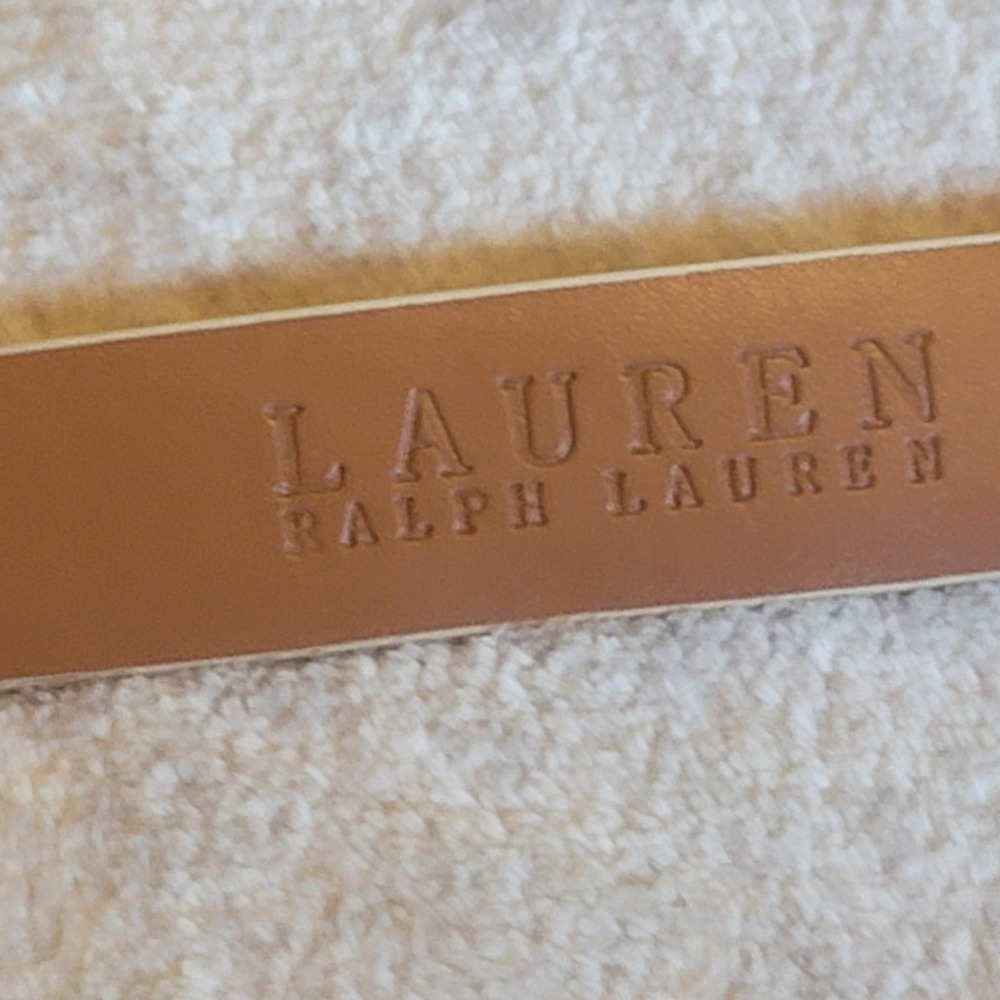 Lauren Ralph Lauren Designer Gold Pebbled Leather Belt Gold Logo Charm M - Picture 6 of 6